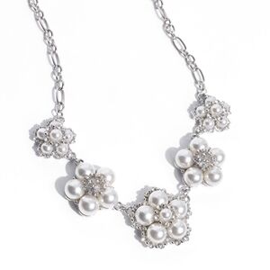 Paparazzi Silver and White Floral Necklace with Crystal Accents Cordially Chic